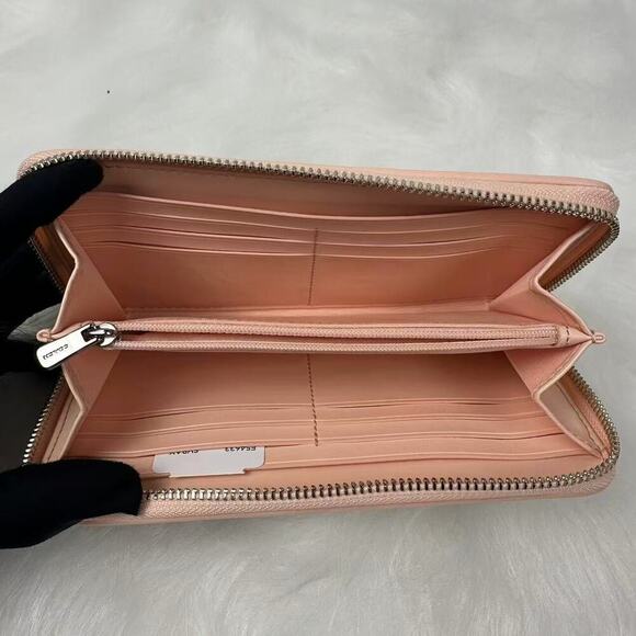 Coach Accordion Zip Wallet In Signature Jacquard In Lt Khaki Lt Pink F54633 NWT - Picture 3 of 4